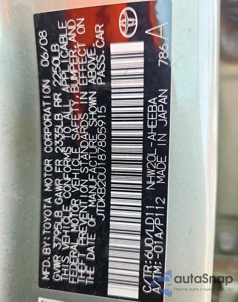 2010 Toyota Prius from USA, damaged, VIN JTDKB20U187805915